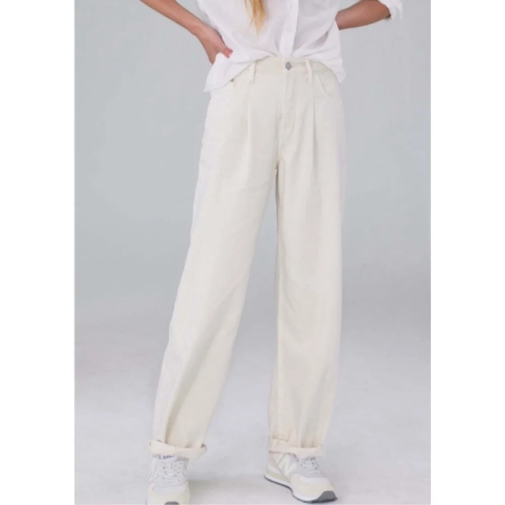 Pilcro Anthropologie The Breaker Pants Cream Boho Retro Barrel Leg 25 (28x26)